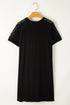 Contrast Lace Raglan Sleeve Pleated Detail Shift Dress